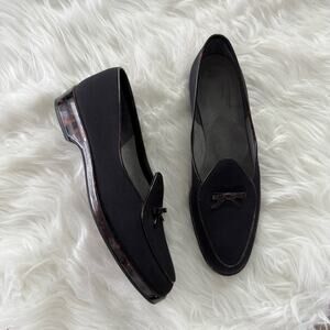Stuart Weitzman | Womens Classic Slip-On Loafer Black Fabric Tortoise Trim Heels